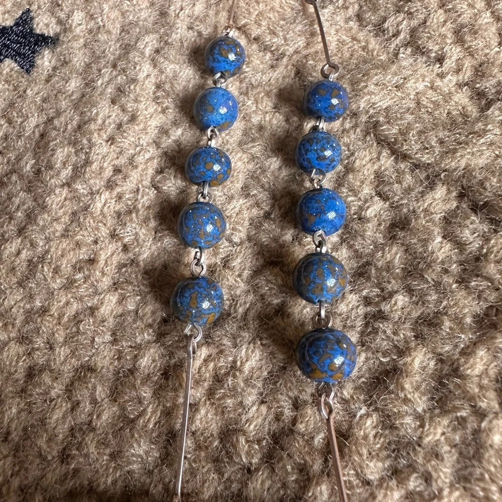 Vintage Blue and Gold Glass Bead Necklace - Picture 3 of 4